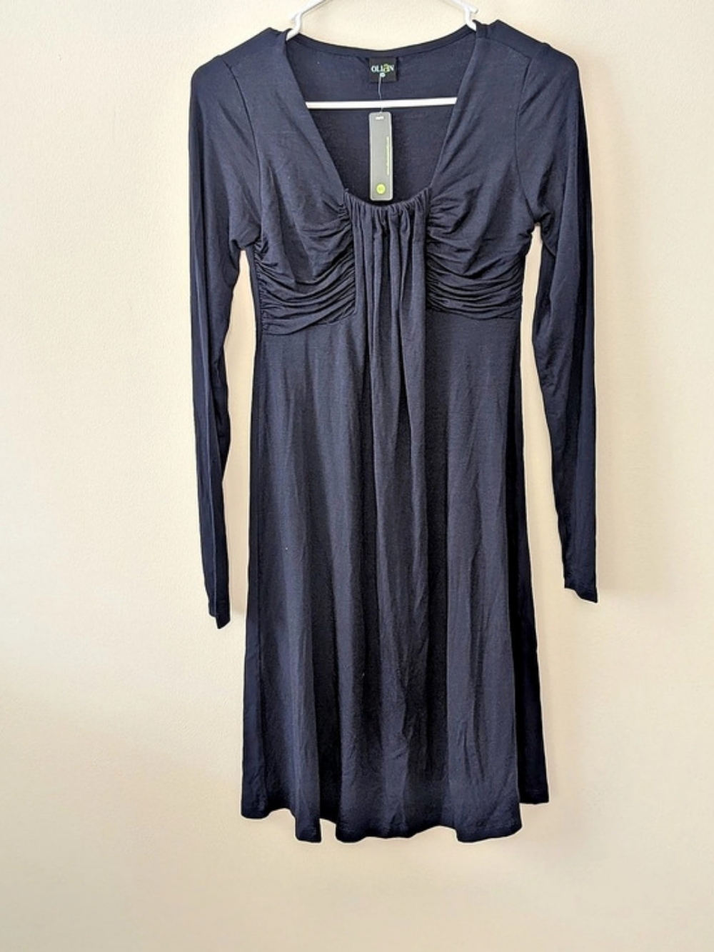 Olian Maturnity Chelsea Women's Navy Jersey Knit Ruched Long Sleeve Dress Sz XS